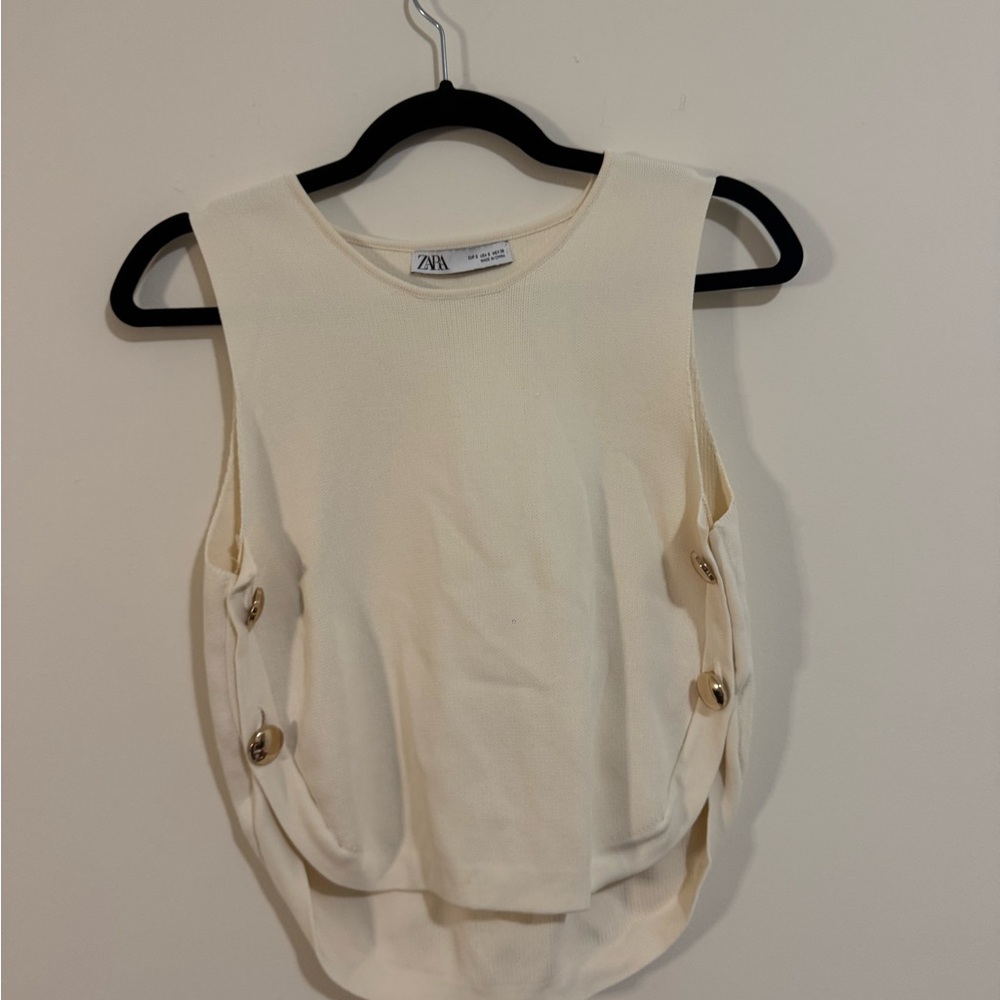 Zara White Top with Gold Buttons - Size S